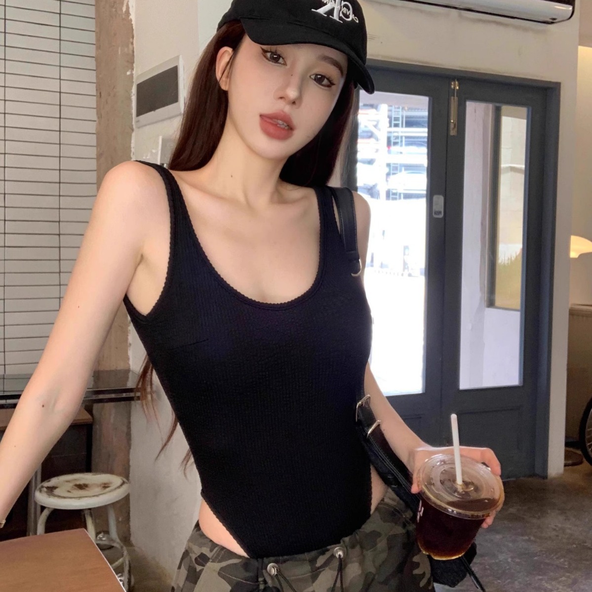 Black Strappy Bodysuit Sexy Ba - Tank Top Ribbed 리뷰 및 가격